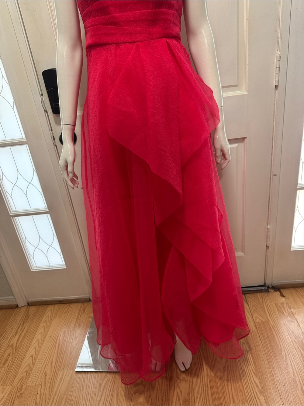 THeIA Teresa Strapless Draped Gown Red Ruffled Strap Evening Dress Size 8 - Picture 7 of 16